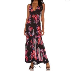 Free People Floral Maxi Dress - Black and Pink